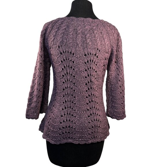 Sparrow Womens Size Medium Purple Wool Acrylic Blend Crochet Sweater 3/4 sleeves - Picture 3 of 6